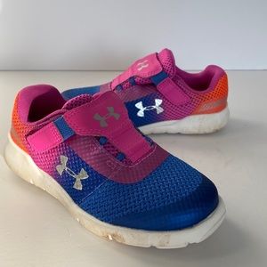 Toddler under Armour sneakers, blue purple orange